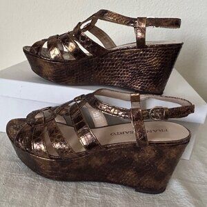 Franco Sarto Metallic Gold Snakeskin Platform Sandals Size 8